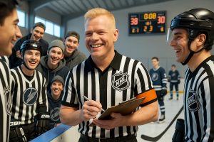 Clubscheidsrechter Dordrecht Lions in actie op het ijs